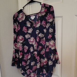 Liz Claiborne Floral Blouse - Pink and Navy